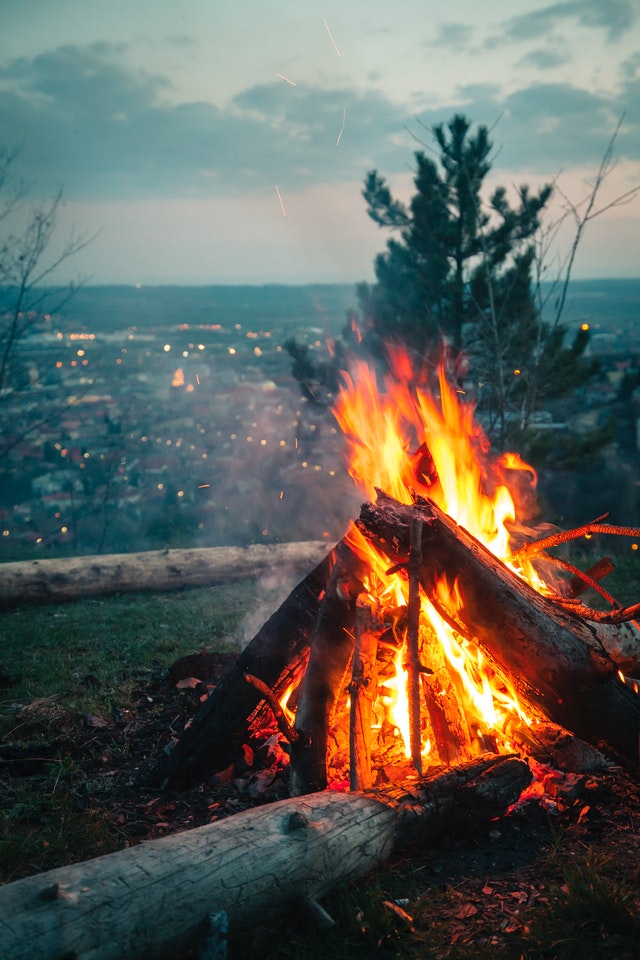 The warm glow of a camp fire